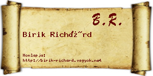 Birik Richárd névjegykártya